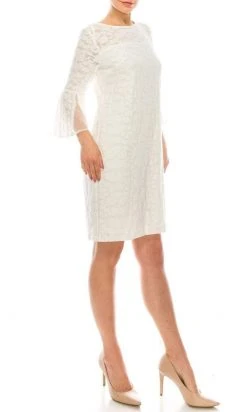 Prom Dresses Sandra Darren - 73759 Flounce Sleeve Floral Lace Sheath Dress