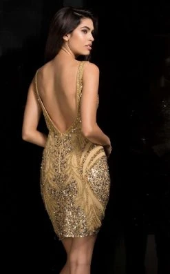 Scala - 48737 Sequined Deep V-Neck Sheath Dress Cocktail Dresses