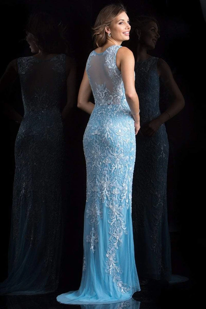 Formal Gowns Scala - 48803 Embellished Illusion Bateau Sheath Dress 6 Formal Gowns Scala - 48803 Embellished Illusion Bateau Sheath Dress