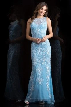 Formal Gowns Scala - 48803 Embellished Illusion Bateau Sheath Dress 8 Formal Gowns Scala - 48803 Embellished Illusion Bateau Sheath Dress