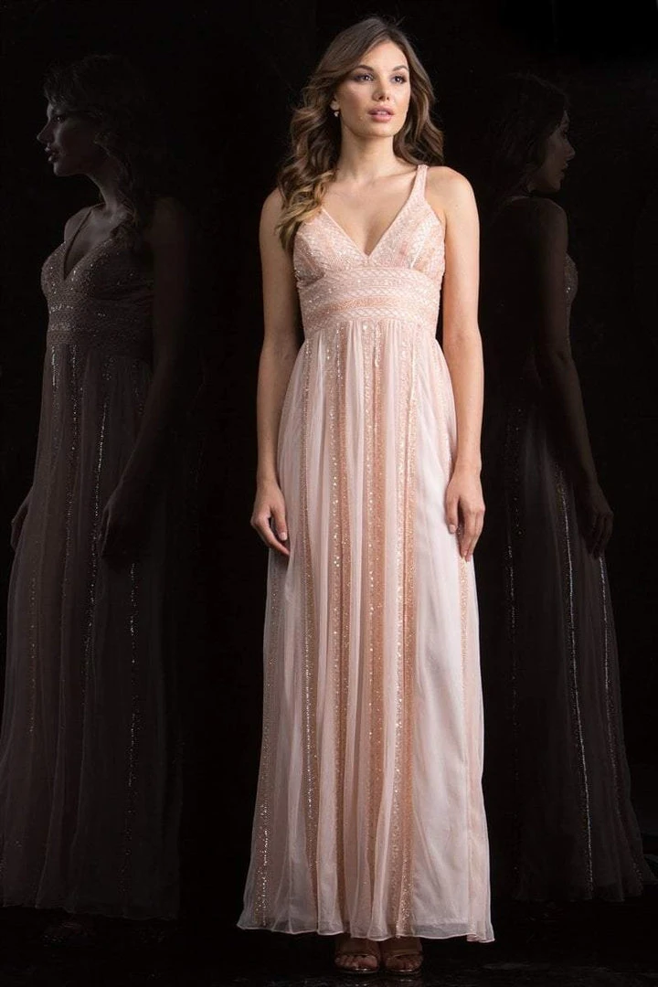 Scala - 48812 Bedazzled V-neck Empire A-line Dress Formal Gowns 3 Scala - 48812 Bedazzled V-neck Empire A-line Dress Formal Gowns