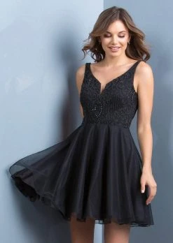 Cocktail Dresses Scala - 48815 Beaded V-neck Short A-line Dress