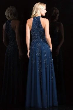 Scala - 48858 Exquisitely Beaded Halter Style A-Line Dress Formal Gowns