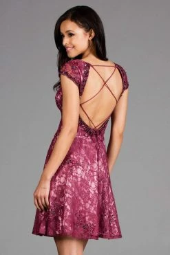 Scala - 48875 Beaded Lace V-neck A-line Dress Cocktail Dresses