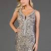 SCALA - Sequined Plunging V-Neck Cocktail Dress 60048 - 1 Pc Lead/Silver In Size 10 Available Cocktail Dresses