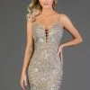 SCALA - V-Neck Cutout Formal Dress 60055 - 1 Pc Lead/Silver In Size 10 Available Cocktail Dresses