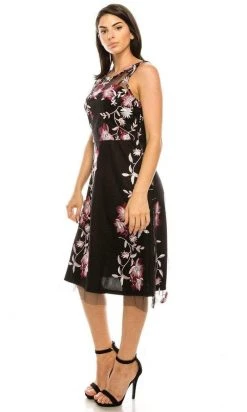 SD Collection - 13640 Illusion Neck Floral Embroidered A-Line Dress Cocktail Dresses