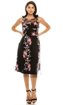SD Collection - 13640 Illusion Neck Floral Embroidered A-Line Dress Cocktail Dresses