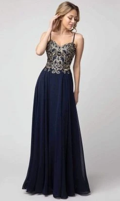 Formal Gowns Shail K - Sweetheart Gilt-Embroidered Bodice Dress 937 - 1 Pc Mauve In Size XS And 1 Pc Navy In Size XS Available