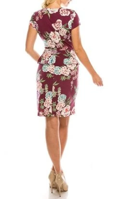 Shelby & Palmer - 4215 Textured Floral Printed Surplice Peplum Dress