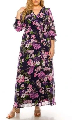 Shelby & Palmer - M567 Ruffled V-Neck A-Line Dress Plus Size Dresses