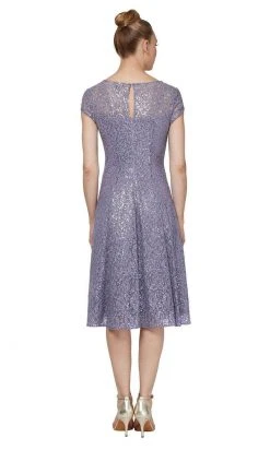 SLNY - 9119129 Embroidered Scoop Neck Tea Length Dress - 1 Pc Mystic Heather In Size 12 Available