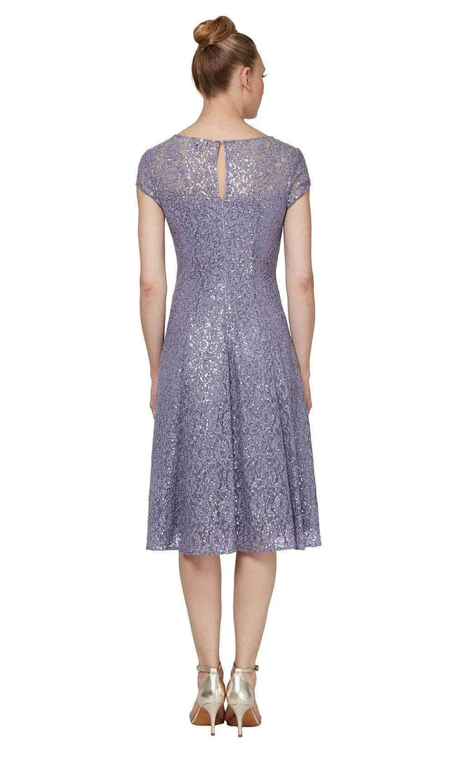 SLNY - 9119129 Embroidered Scoop Neck Tea Length Dress - 1 Pc Mystic Heather In Size 12 Available 4 SLNY - 9119129 Embroidered Scoop Neck Tea Length Dress - 1 Pc Mystic Heather In Size 12 Available