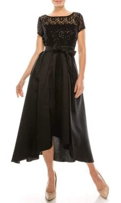 SLNY - 9119171 Short Sleeve Lace Tea Length