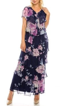SLNY - 9171432 Floral Print V-neck Sheath Dress Formal Gowns