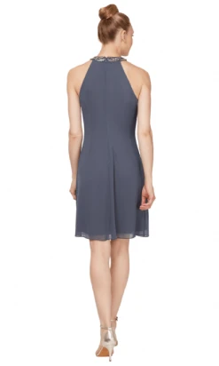 SLNY - Bead-Braided Halter Chiffon Dress 411105