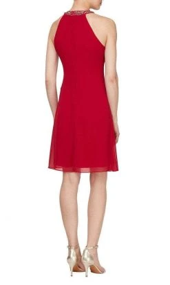 SLNY - Bead-Braided Halter Chiffon Dress 411105