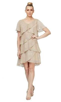 SLNY - V-Neck Tiered Cocktail Dress 9155124 - 1 Pc Gld In Size 14 Available Cocktail Dresses