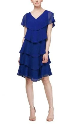Plus Size Dresses SLNY - V Neck Tiered Flounce Chiffon Dress 1175251 - 1 Pc Cobalt In Size 10 Available