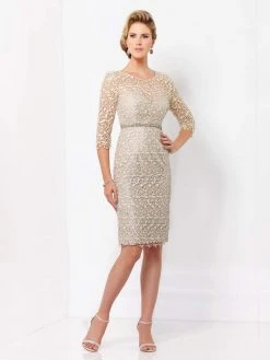 Cocktail Dresses Social Occasions By Mon Cheri - Knee Length Dress 115866SL - 1 Pc Cappuccino In Size 6 Available