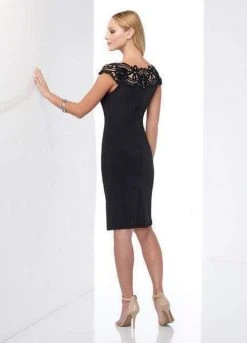 Social Occasions By Mon Cheri - Lace Applique Jersey Dress 218814 - 1 Pc Black/Nude In Size 14 Available