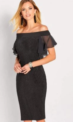 Cocktail Dresses Social Occasions By Mon Cheri - Off-Shoulder Flutter Dress 119825 - 1 Pc Black In Size 8 Available 8 Cocktail Dresses Social Occasions By Mon Cheri - Off-Shoulder Flutter Dress 119825 - 1 Pc Black In Size 8 Available