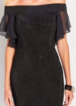 Cocktail Dresses Social Occasions By Mon Cheri - Off-Shoulder Flutter Dress 119825 - 1 Pc Black In Size 8 Available 9 Cocktail Dresses Social Occasions By Mon Cheri - Off-Shoulder Flutter Dress 119825 - 1 Pc Black In Size 8 Available