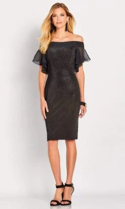 Cocktail Dresses Social Occasions By Mon Cheri - Off-Shoulder Flutter Dress 119825 - 1 Pc Black In Size 8 Available