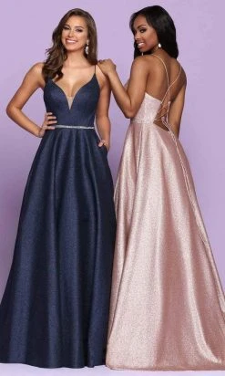 Formal Gowns Sparkle Prom By Da Vinci - Plunging Sweetheart A-Line Dress 72030 - 2 Pc Midnight In Size 12 And 18 Available 5 Formal Gowns Sparkle Prom By Da Vinci - Plunging Sweetheart A-Line Dress 72030 - 2 Pc Midnight In Size 12 And 18 Available
