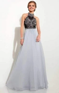 Formal Gowns Studio 17 - 12619 Dazzling Laced And Beaded Choker Neck Chiffon A-Line Gown