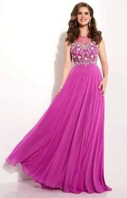 Studio 17 - 12621 Charming Beaded Bateau Neck Stretch Net A-Line Gown