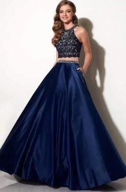 Studio 17 - 12643 Two-piece Bead And Lace Embellished Halter Neck Satin Ball Gown Formal Gowns
