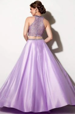 Studio 17 - 12643 Two-piece Bead And Lace Embellished Halter Neck Satin Ball Gown Formal Gowns