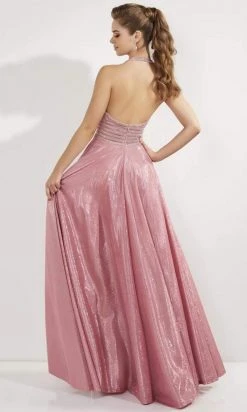 Studio 17 - 12733 V Neck Halter Rhinestone Beaded Shimmer Taffeta Gown