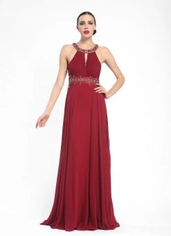 Sue Wong - Beaded Halter Neck Chiffon A-Line Dress N5330 Formal Gowns