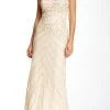 Sue Wong Illusion High Neck Beaded Chevron Gown Formal Gowns