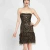 Sue Wong - N3449 Beaded Strapless Feather Cocktail Dress