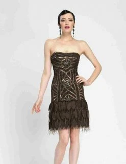 Sue Wong - N3449 Beaded Strapless Feather Cocktail Dress