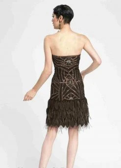 Sue Wong - N3449 Beaded Strapless Feather Cocktail Dress