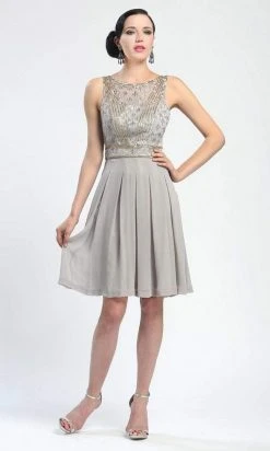 Sue Wong - N4216 Ornate V-Cut Back Dress - 1 Pc Platinum In Size 4 Available Cocktail Dresses