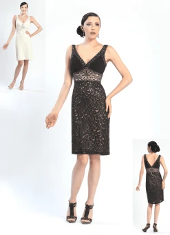 Sue Wong - N4367 V-Neck Mesh Cocktail Dress Cocktail Dresses