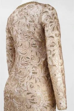 Sue Wong Sequined Paisley V-Neck Cocktail Dress N5115 - 2 Pcs Beige In Sizes 0 And 8 Available Cocktail Dresses