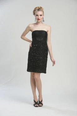 Cocktail Dresses Sue Wong Strapless Rosette Empire Sheath Dress N3204 - 1 Pc Black In Size 6 Available