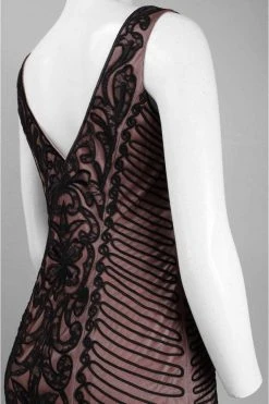 Sue Wong - V-Cut Neckline Swirl Patterned Dress N4305