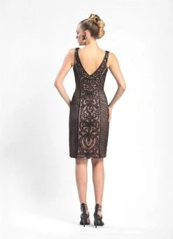 Sue Wong - V-Cut Neckline Swirl Patterned Dress N4305
