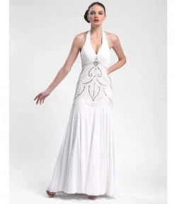 Sue Wong W5231 Sequined Art Deco Halter Dress - 1 Pc White In Size 8 Available