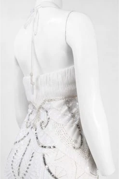Sue Wong W5231 Sequined Art Deco Halter Dress - 1 Pc White In Size 8 Available