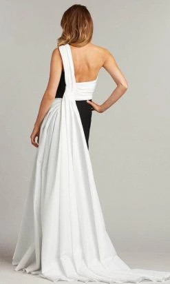 Tadashi Shoji - ALG19908L Asymmetrical Neck Pleated Long Gown - 1 Pc Black/White In Size 8 Available