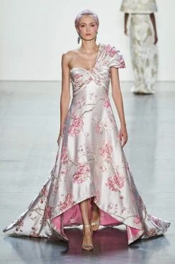 Tadashi Shoji - Asymmetrical Ruched A-Line Gown BPM20371L - 1 Pc Blossom In Size 6 Available Formal Gowns