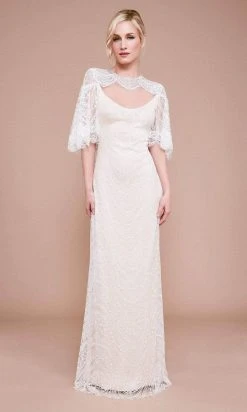 Tadashi Shoji - Atwood Lace Gown With Capelet BKV19771LBR - 1 Pc Ivory/Petal In Size 16 Available Formal Gowns